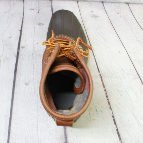 LL Bean Brown Leather Lace Up Plaid Lined Ankle Duck Boots Size 9 M - Picture 7 of 9